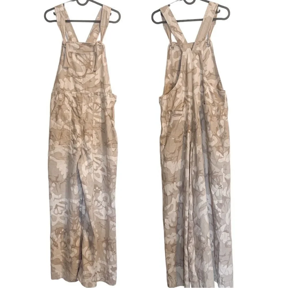 Anthropologie Wide Leg Linen Blend Jumpsuit Beige